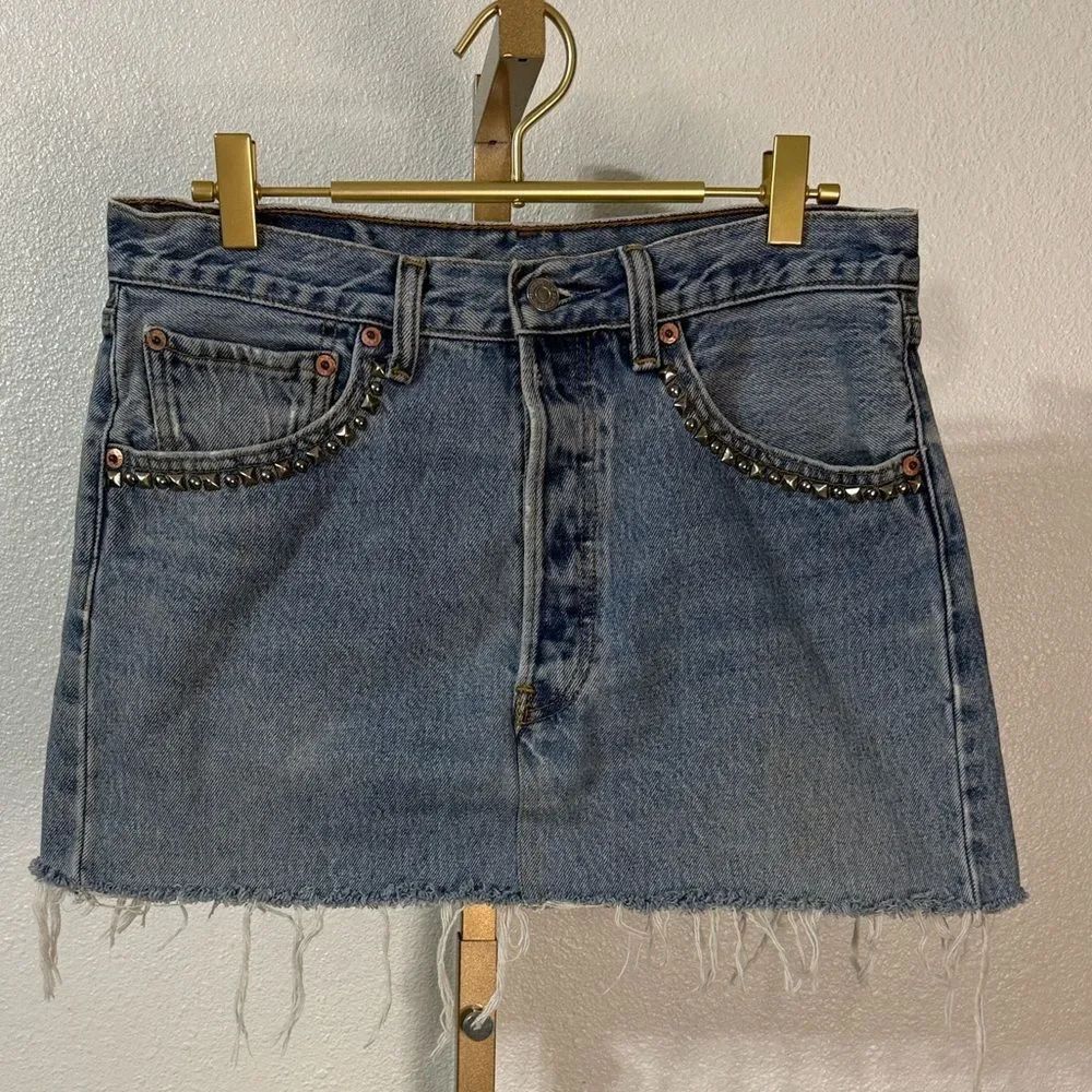 JET John Eshaya Upcycled Levi’s Studded Denim Mini Skirt Size M